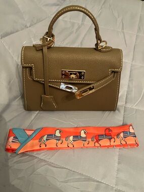 Mini Bag with Top-Handle with Gold Hardware and twilly horse scarf NWT